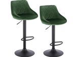 Set Di 2 Sgabelli Da Bar - Sgabello Da Bar Girevole Regolabile In Altezza - Girevole A 360° - Altezza 84-106 Cm - Poggiapiedi - Rivestimento In Velluto - Portata 100 Kg - Verde Scuro