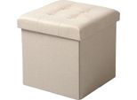 Sgabello - Ottomana - Pieghevole - Con Vano Portaoggetti - Sfoderabile - Lino - 37,5×37,5×38 Cm - Bianco Crema