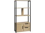 Libreria - Piano D'appoggio - 4 Scomparti - 3 Cassetti - Mdf - Dimensioni 58 X 24 X 120 Cm - Altezza Ripiani 27,5 Cm - Rovere Chiaro