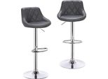 Set Di 2 Sgabelli Da Bar - Girevole - Altezza Regolabile 84-106 Cm - Poggiapiedi - Similcuoio - Struttura Cromata - 100 Kg - Grigio
