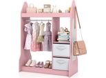 Costway Armadio Per Bambini 81X38X107 Cm Con Specchio, Armadio Per Bambini Con Appendiabiti, 2 Cassetti In Tessuto E Ganci, Armadio Per Bambini In Legno, Rosa