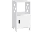 Comodino - Cassettiera - Stretto - Design Moderno - Altezza 60 Cm - 1 Anta E Vano A Giorno - Mdf - Bianco