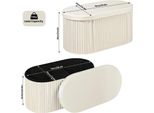 Sgabello In Velluto - Sgabello Rotondo - Pieghevole - Coperchio Imbottito Rimovibile - E1 Mdf - Grande - Fino A 250 Kg - Crema