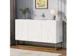 Merax Credenza Lucida 130 Cm Bianco - Credenza Moderna Con Aspetto A Coste, 3 Ante, Ripiani Regolabili E Struttura In Metallo
