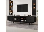 Merax Tv Lowboard 200Cm Con 2 Ante E 2 Cassetti, Mobile Tv Fino A 80 Pollici, Mobile Tv Con Ripiani Aperti, Design Moderno, Nero
