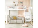 Letto A Castello Flieks 90X200Cm Con Scale E Armadio, Letto A Castello Per Ragazzi Con Rete A Doghe, Letto Per Bambini Con Protezione Anticaduta, Letto Singolo In Legno, Bianco