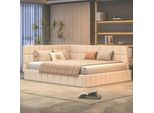 Flieks Divano Letto Divano Letto 160X200Cm, Letto Imbottito Con Rete A Doghe, Letto Per Ragazzi Letto Per Bambini Con Braccioli E Schienale, Letto Matrimoniale Letto Da Giorno, Velluto, Beige