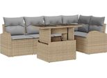 Vidaxl Set Di Divani Da Giardino Con Cuscini E Portaoggetti 6 Pezzi Beige Poly Rattan