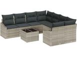 Vidaxl Set Di Divani Con Cuscini Con Cuscini 9 Pezzi Poli Rattan Grigio Chiaro