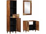Vidaxl Set Di Armadietti Da Bagno Con Porta 3 Pezzi In Legno Massiccio Marrone Miele Mango