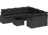 Vidaxl Set Di Divani Da Giardino 9 Pezzi Nero 55 X 55 X 37 Cm Poly-Rattan
