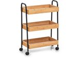 Dekoablage zeller Present "Beistellwagen, Bambus/Metall, Schwarz", Beige (Natur), B:49,5Cm H:70,5Cm T:28Cm, Bambus, Aufbewahrungsboxen, Vollbewegliche Rollen