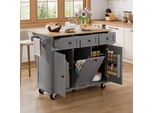Carrello Di Servizio A Isola Merax Con Piano Di Lavoro Estensibile, Cassetti E Anta, Carrello Da Cucina Su Rotelle, Mobile Da Cucina, Grigio