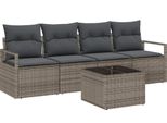 Vidaxl Set Di Divani Da Giardino 5 Pezzi Grigio 55 X 55 X 37 Cm In Poly Rattan