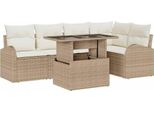 Vidaxl Set Di Divani Da Giardino Con Cuscini E Portaoggetti 6 Pezzi Beige Poly Rattan