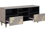 Mobile Tv Vidaxl Grigio E Oro 100 X 33,5 X 46 Cm In Legno Massiccio Di Mango
