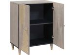 Vidaxl Credenza Grigio E Oro 60 X 33,5 X 75 Cm In Legno Massiccio Di Mango