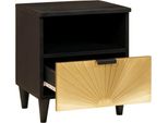 Vidaxl Comodino Nero E Oro 40 X 33 X 46 Cm In Legno Massiccio Di Mango