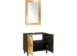 Vidaxl Set Di Armadietti Da Bagno 2 Pezzi Nero E Oro In Legno Massiccio Di Mango