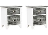 Syfax™ Comodini Set 2 Pz Con 2 Cassetti Grigio E Bianco