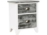 Syfax™ Comodino Grigio E Bianco 38X28X45 Cm In Legno Di Paulownia