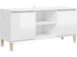 Syfax™ Mobile Tv Con Gambe Legno Massello Bianco Lucido 103,5X35X50 Cm