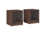 Syfax™ Comodini Con Ante In Vetro 2Pz Rovere Marrone 35X37X42 Cm