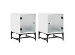 Syfax™ Comodini Con Ante In Vetro 2Pz Bianco 35X37X50 Cm
