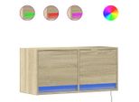 Syfax™ Mobile Tv A Parete Con Luci Led Rovere Sonoma 80X31X35 Cm