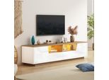 Mobile Tv Merax 180X40X46Cm, Mobile Tv Basso Per Tv Fino A 75 Pollici, Mobile Tv Con Illuminazione Led Controllabile Tramite App, Frontale Lucido, Colore Bianco + Legno
