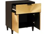 Vidaxl Comodino Nero E Oro 50 X 33 X 60 Cm In Legno Massiccio Di Mango