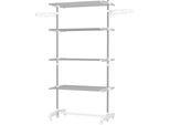 Stendibiancheria Mobile Fortuna Lai, 142 X 55 X 172 Cm, Pieghevole (4 Livelli), Con Rotelle, Funzione Di Chiusura, Ali Laterali, Abs, Bianco
