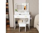 Tavolino Da Toilette Xxl Con Specchio (75X48 Cm) Led, Presa Di Corrente, 4 Cassetti, Sgabello Incluso