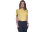 Crop Top Da Donna Con Maniche Corte E Scollatura Rotonda. Giallo: Xl