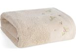 Eurofirany | Asciugamano Da Bagno - Asciugamano - Beige - 70 X 140 Cm - Morbido - Con Ricamo Floreale