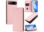 Custodia Per Telefono Cellulare In Pelle Litchi Per Tecno Spark Go 2025/Infinix Hot 60I 5G Custodia Con Slot Per Schede E Supporto Per La Funzione Di Portafoglio Rosa