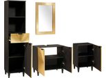 Vidaxl Set Di Armadietti Da Bagno 4 Pezzi In Legno Massiccio Nero E Oro Mango
