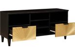 Mobile Tv Vidaxl Nero E Oro 100 X 33 X 46 Cm In Legno Massiccio Di Mango