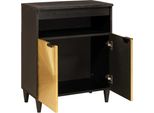 Vidaxl Credenza Nera E Oro 60 X 33 X 75 Cm In Legno Massiccio Di Mango