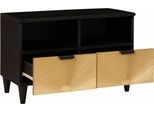 Mobile Tv Vidaxl Nero E Oro 70 X 33 X 46 Cm In Legno Massiccio Di Mango