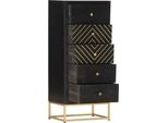 Syfax™ Cassettiera Nero E Oro 45X30X105 Cm In Legno Massello Di Mango