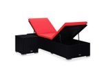 Syfax™ Lettino Prendisole Con Cuscino E Tavolino In Polyrattan Rosso