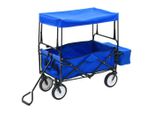 Vidaxl Carrello Manuale Pieghevole Con Tettuccio Parasole In Acciaio Blu