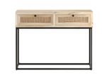 Tavolo Consolle 100X35X76 Cm In Legno Massiccio Di Mango E Vimini