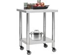 Vidaxl Piano Di Lavoro Per Cucina Con Rotelle 80X45X85 Cm In Acciaio Inox