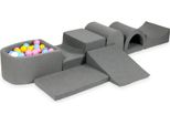 Il Più Grande Parco Giochi In Schiuma Con Piscina, Micro Grigio + 100 Palline: Azzurro, Giallo, Erica, Rosa Cipria, Bianco