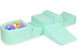 Parco Giochi In Schiuma Con Collina E Piscina, Micro Menta + 100 Palline: Azzurro, Giallo, Erica, Rosa Cipria, Bianco
