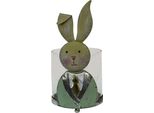 Clayre & Eef Lanterna Coniglio 11X10X22 Cm Verde Bianco Metallo