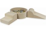 Parco Giochi In Schiuma Con Vasca Rotonda 90X30 Beige + 200 Palline: Trasparenti, Opalescenti, Oro Chiaro, Argento, Beige