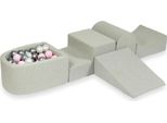 Parco Giochi In Schiuma Con Collina E Piscina Micro Grigio Chiaro + 100 Palline: Madreperla, Argento, Rosa Chiaro